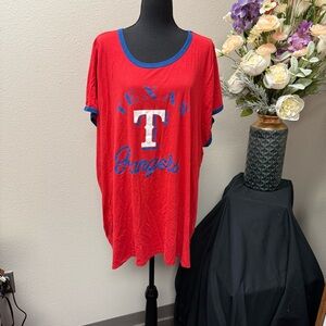 Texas Rangers MLB Women’s Red Oversized Graphic Tee Shirt | Short Sleeve
